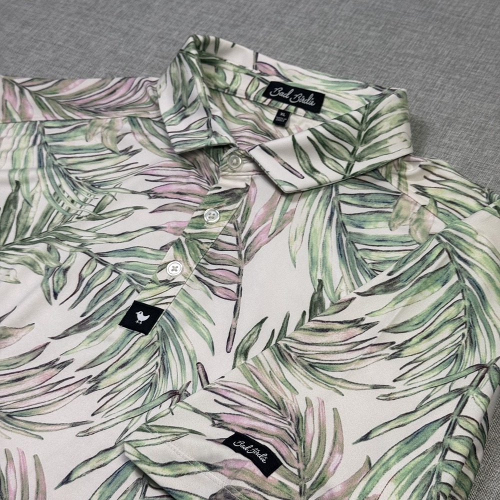 Bad Birdie Palm Leaf Golf Polo Shirt Mens XL Multicolor Short Sleeve Performance